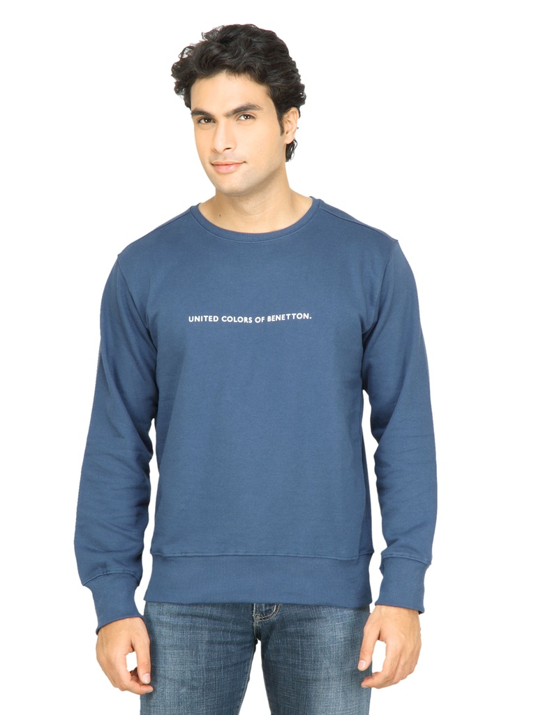 United Colors of Benetton Men’s Solid Blue Sweatshirt - Cozy Layer