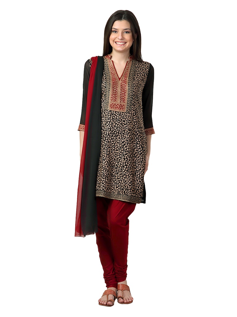 Elegant Aneri Black &amp; Maroon Salwar Suit - Traditional and Chic