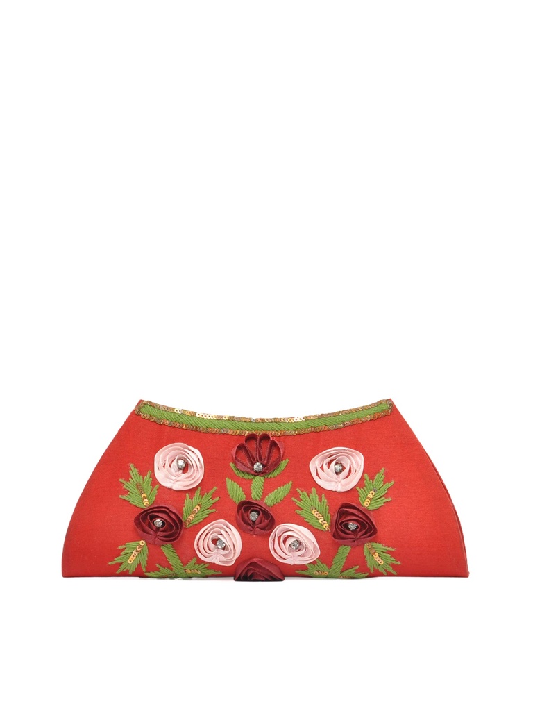 Spice Art Women’s Red Ribbon Embroidery Clutch - Unique Accessory