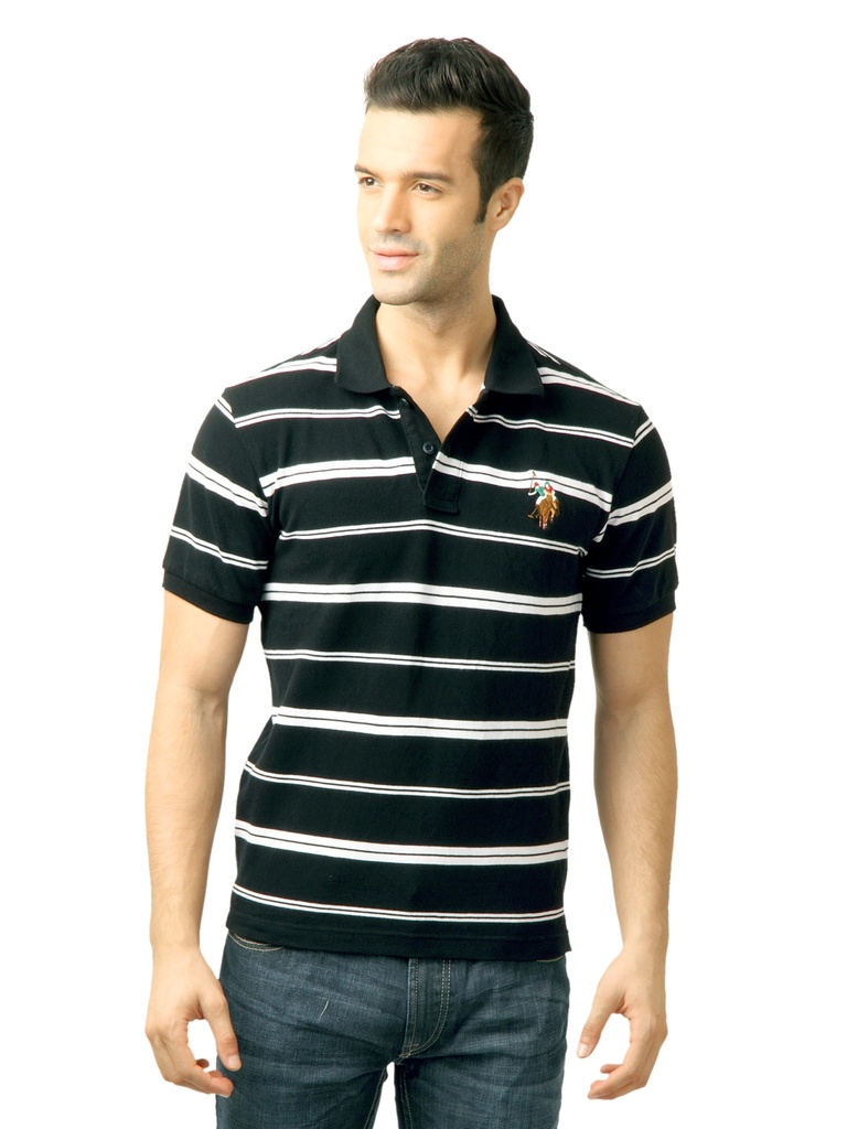 Stylish Black Striped Polo T-shirt for Men - U.S. Polo Assn.