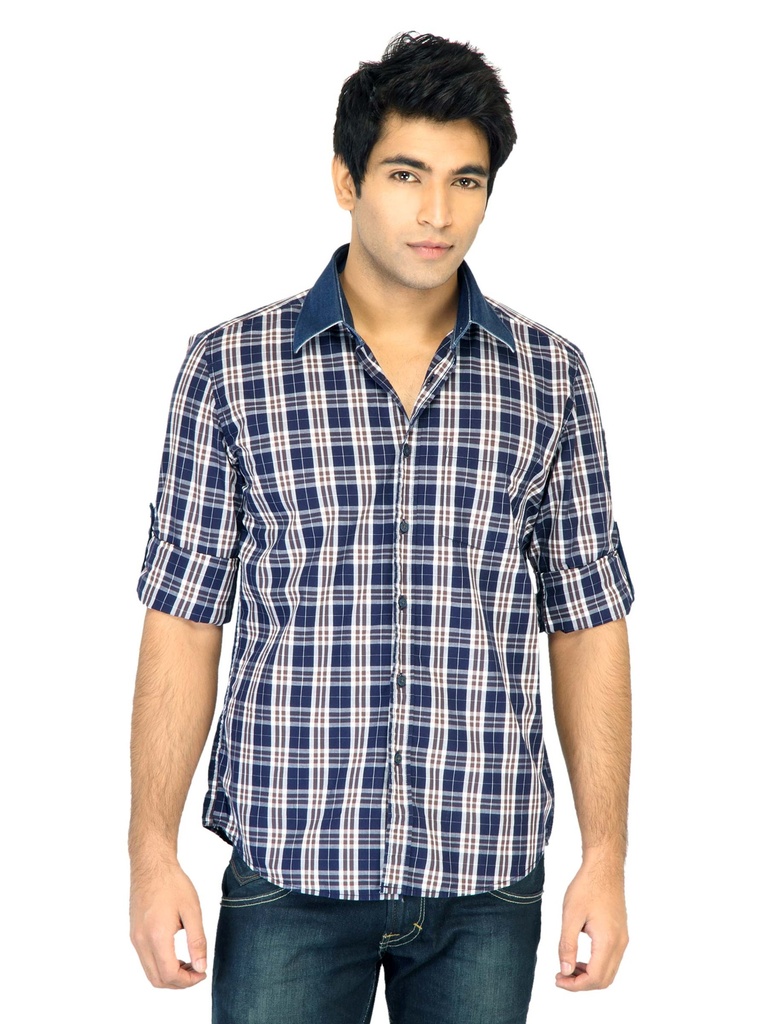 Classic Navy Blue Check Shirt for Men - Turtle Check