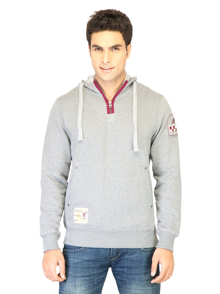 Adidas Grey Lfc Auth Hooded Sweatshirt for Men - Stylish and Warm