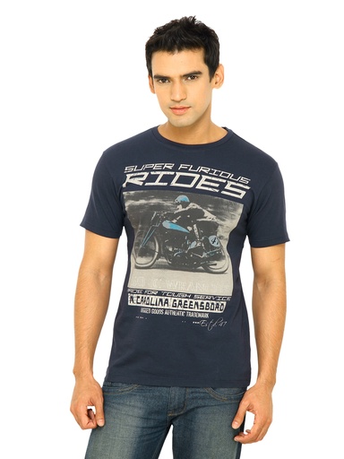 [KG-10859] Wrangler Men's Navy Blue Furious Rides T-Shirt - Casual Style
