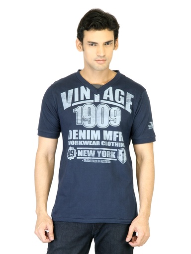 [KG-24062] Locomotive Men Navy Blue Printed T-shirt