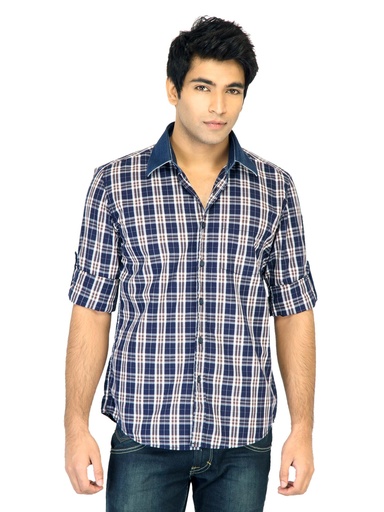 [KG-15970] Classic Navy Blue Check Shirt for Men - Turtle Check