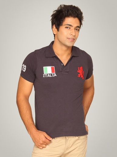 [KG-6041] UCB Men's Navy Blue Polo Neck T-shirt with Lion Logo