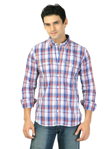 [KG-12190] Basics Men Blue Slim Fit Checked Shirt