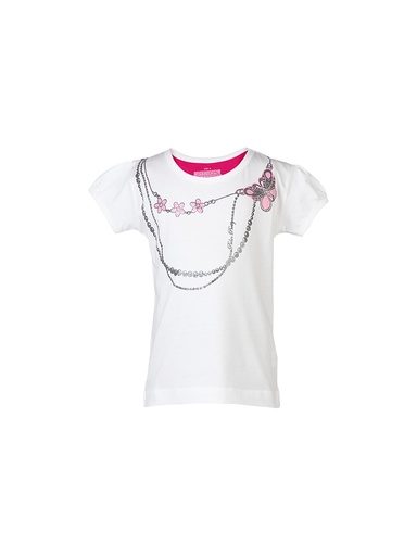 [KG-13270] Fun Printed White Tops for Kids Girls by Palm Tree