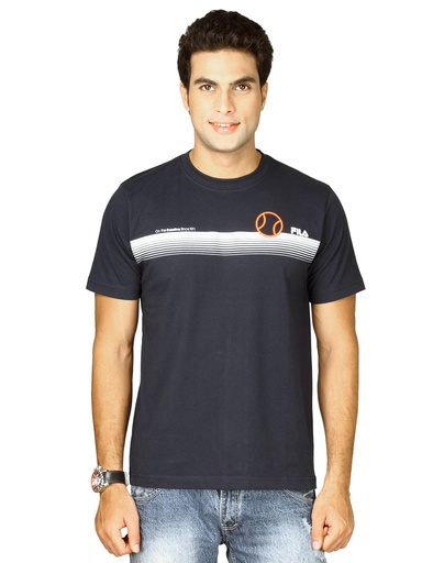 [KG-7990] Fila Men's Round Neck Navy Blue T-shirt - Classic Fit for Everyday Wear