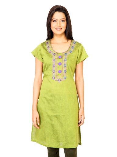 [KG-20099] Diva Women's Embroidered Green Kurta - Ethnic Charm and Comfort