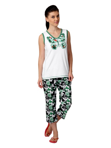 [KG-55802] SDL by Sweet Dreams Women Green Printed Night Suit S11-3124